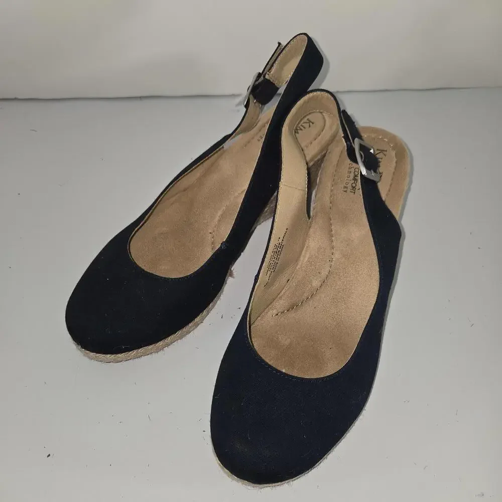 Kim Rogers Dyann Ultra Comfort Navy Blue Slingback Wedge Shoes Sz 9.5M